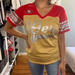 Women's Red and Gold 49ers Jersey Top